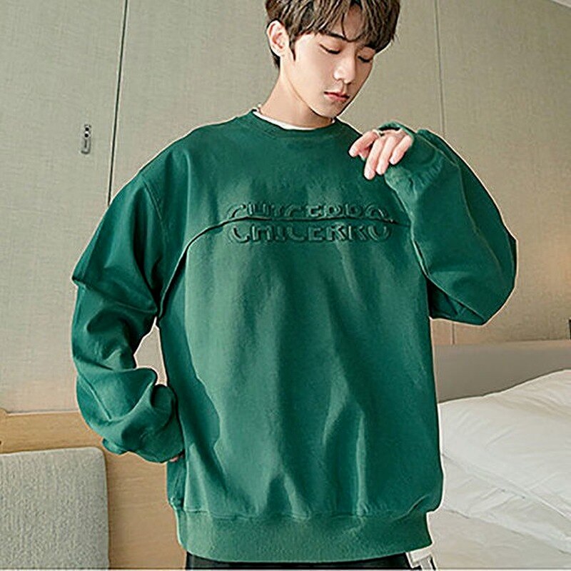 Fashion Blue Pullovers Hoodie Men Fall New Loose Long Sleeve Sweatshirts Letters Embossed Tops Couple Clothes