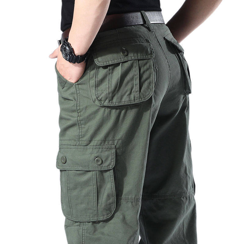 Men's Overalls Cargo Pants Casual Cotton Multi Pocket Baggy Military Army Work Pants Streetwear Straight Slacks Long Trousers