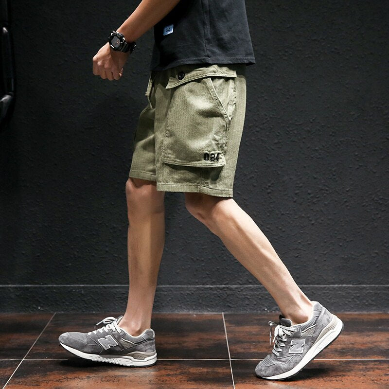 2023 Mens Military Cargo Shorts Summer Army Green Cotton Shorts Men Loose Multi-Pocket Shorts Homme Casual Bermuda Trousers