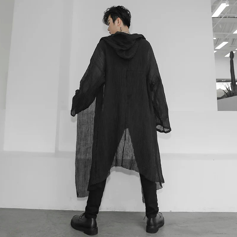 High Quality Mens Trench Unisex Casual Open Stitch Hooded Long Cloak Cape Coat Hip Hop Men Solid Loose Trenchcoat