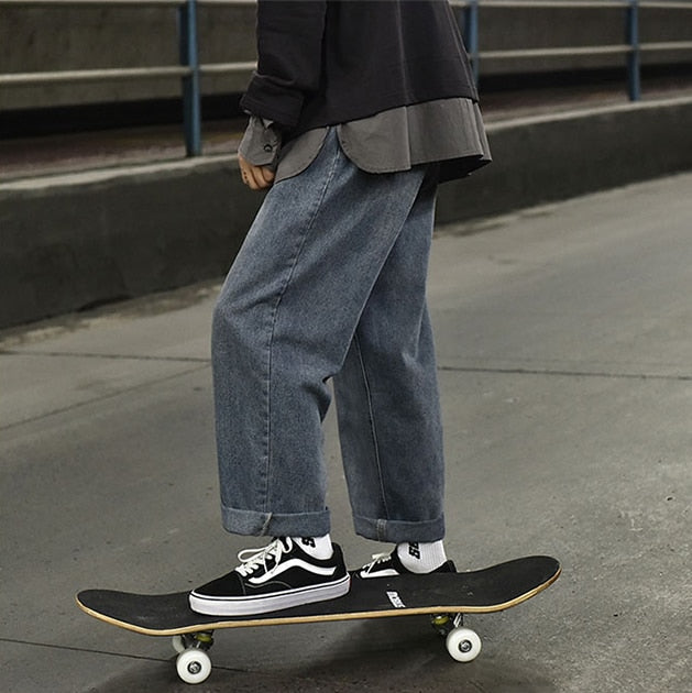 Straight skateboard jeans men's pants loose wide leg pants hip hop streetwear pantalon homme jean moda masculina korean