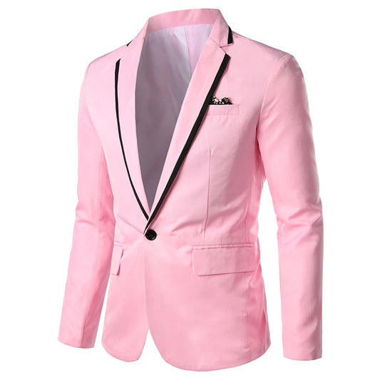 Spring Autumn New Men Blazer Fashion Slim casual blazer for Men Pink/Black/White One Button Mens Suit jacket Outerwear Male 5XL