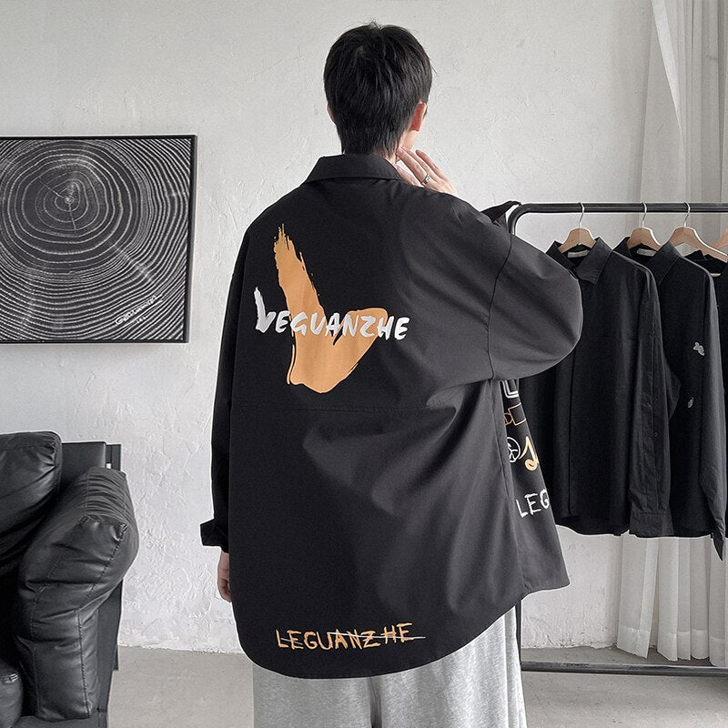 Spring Autumn Men's Shirt Long Sleeve Graffiti Oversized Shirts Men Korean Style Fashion Harajuku Men's Clothing Streetwear