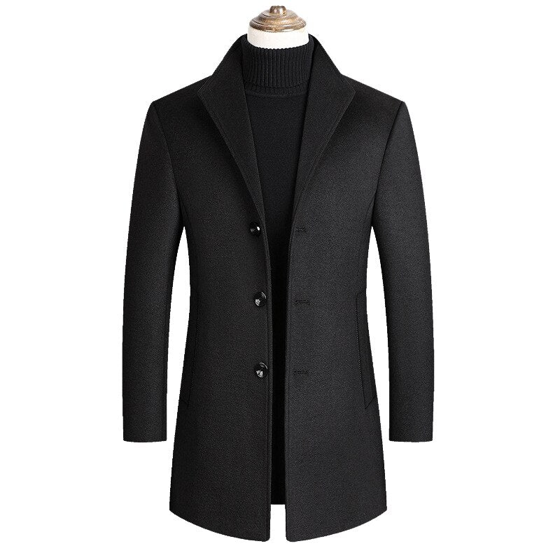 New Men Wool Blends Coats Autumn Winter Solid Men's Wool Jacket Smart Casual Male Turn Down Collar Coats Brand Clothing 2023