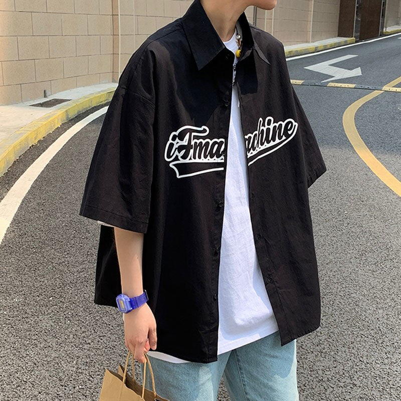 Summer hawaiian shirt coat men's Korean fashion versatile ruffian handsome 5-sleeve shirt ins new top camiseta streetwear