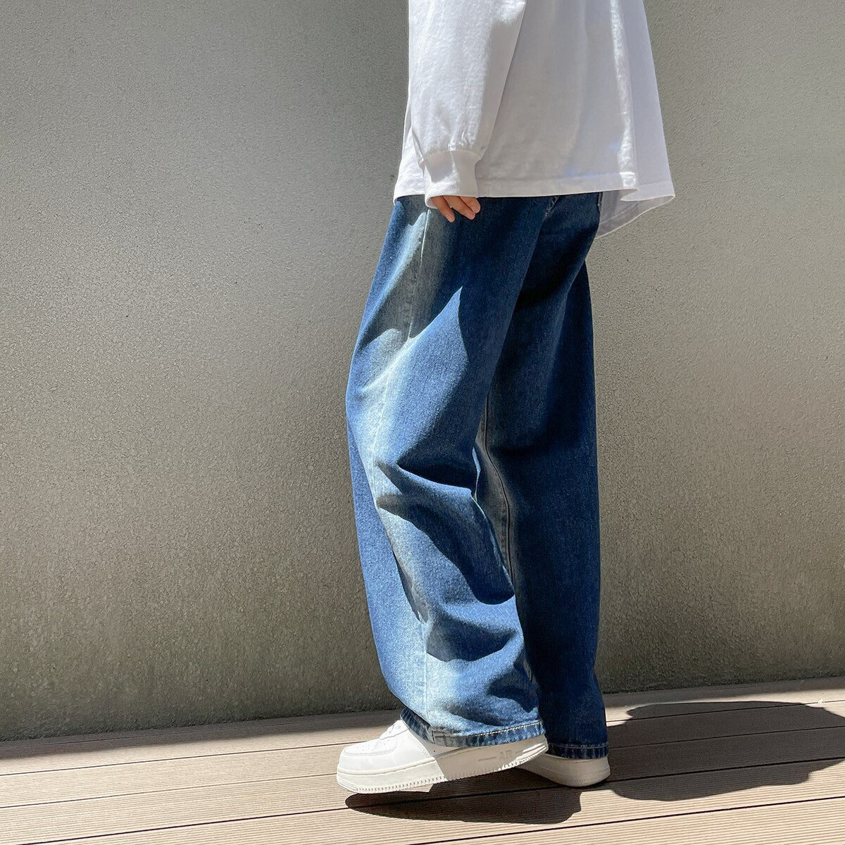 Spring New Men's Denim Wide-leg Pants Streetwear Korean Fashion Gradient Baggy Jeans Loose Straight-leg Trousers Black Blue