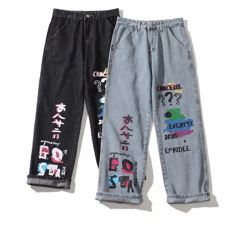 Trendy brand new hip hop graffiti street straight tube wide leg dad loose ins jeans for men and women streetwear hiphop