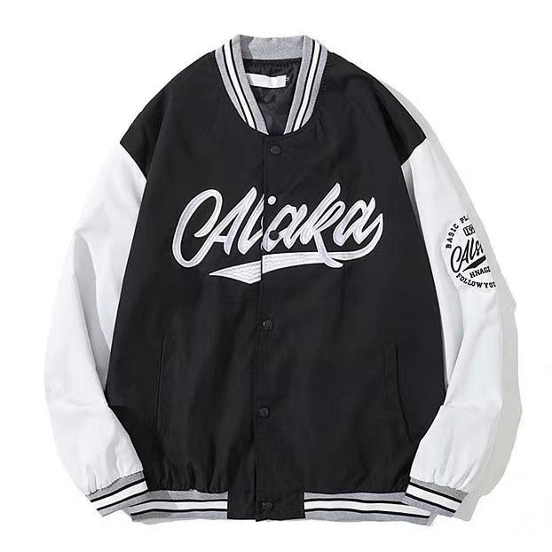 American retro letter embroidered jackets coats men's motorcycle bomb street leather baseball uniform couple casual loose jacket