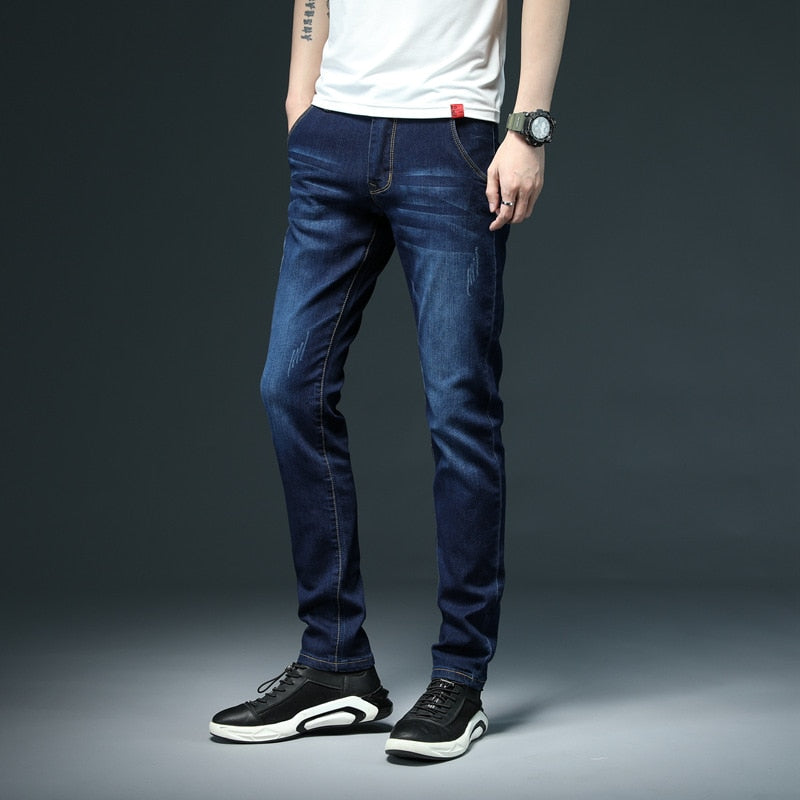 New Men's Skinny White Jeans Fashion Casual Elastic Cotton Slim Denim Pants Male Brand Clothing Black Gray Khaki