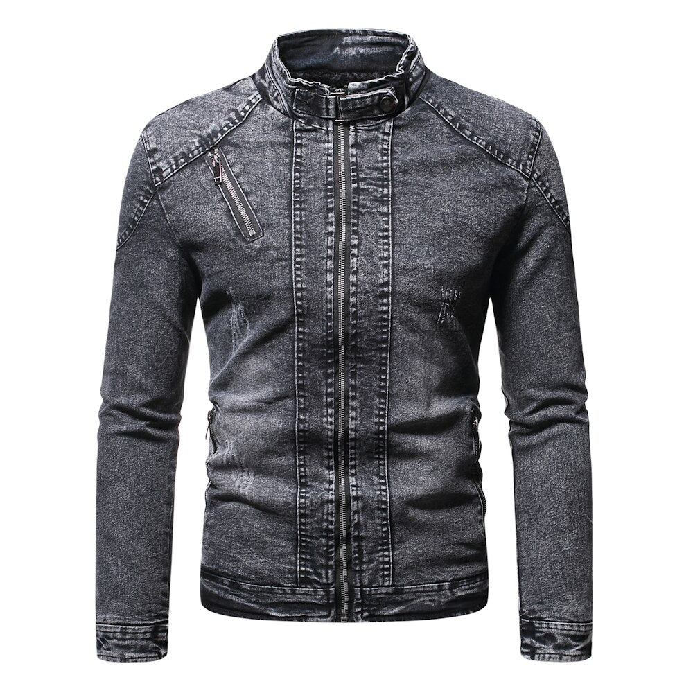 Fashion Spring Casual Jacket Mens Velvet Streetwear Denim Jacket  Stand Collar Jean Jackets Male Slim Fit Coat Outerwear