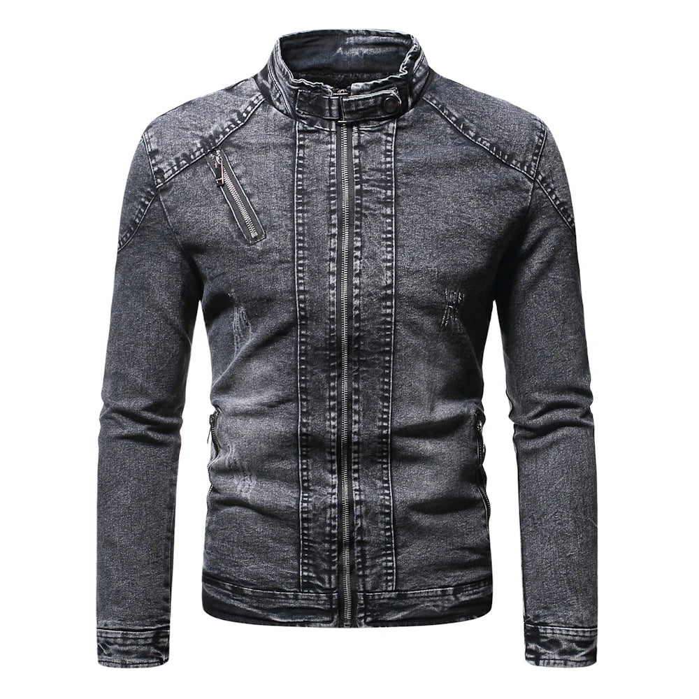 Fashion Spring Casual Jacket Mens Velvet Streetwear Denim Jacket  Stand Collar Jean Jackets Male Slim Fit Coat Outerwear