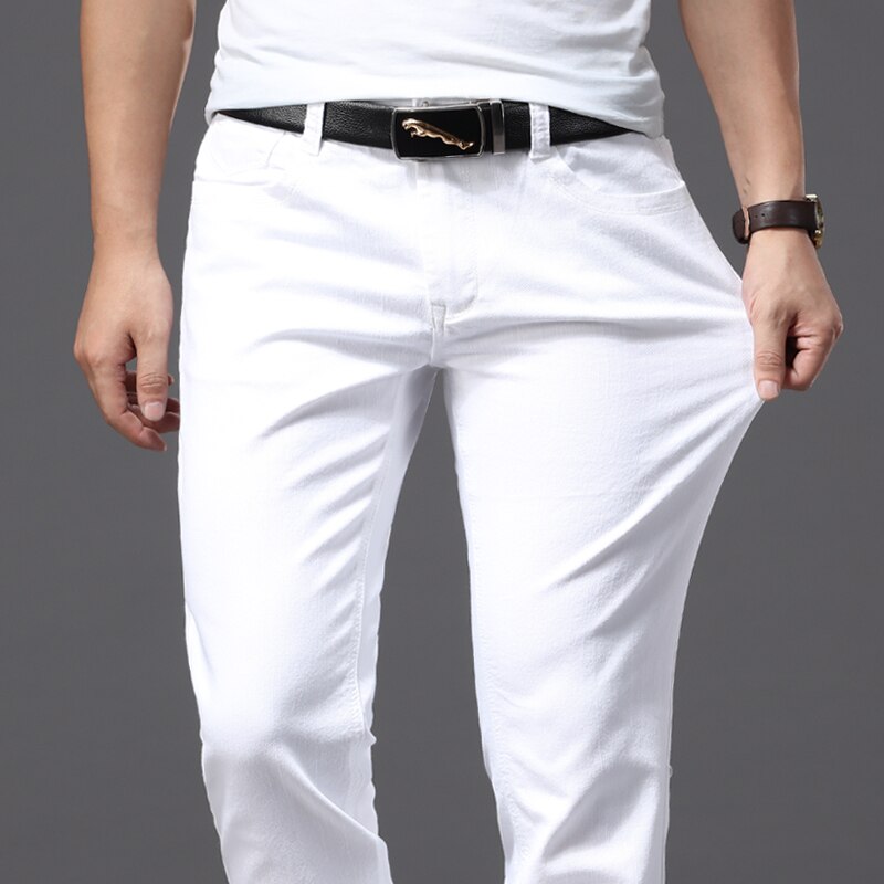 Spring New Men's Stretch White Jeans  Classic Style Slim Fit Soft Trousers Male Brand Business Casual Pants