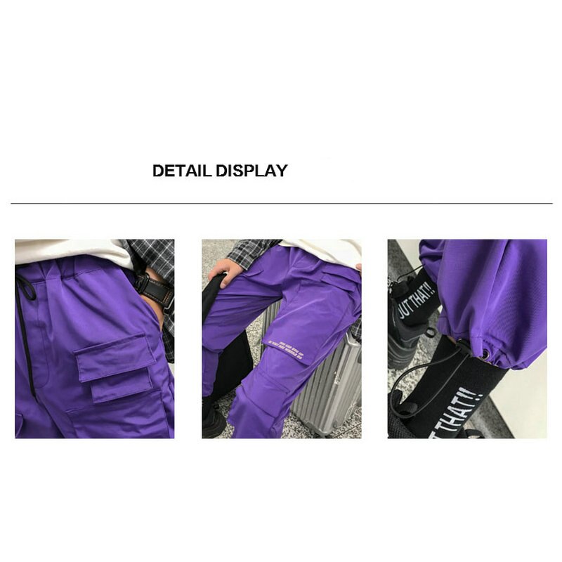 Fashion Men Streetwear Cargo Pants Mens Trousers Hip Hop Joggers Pockets Purple Men Woman Sweatpants Korean Ankle-Length Pants