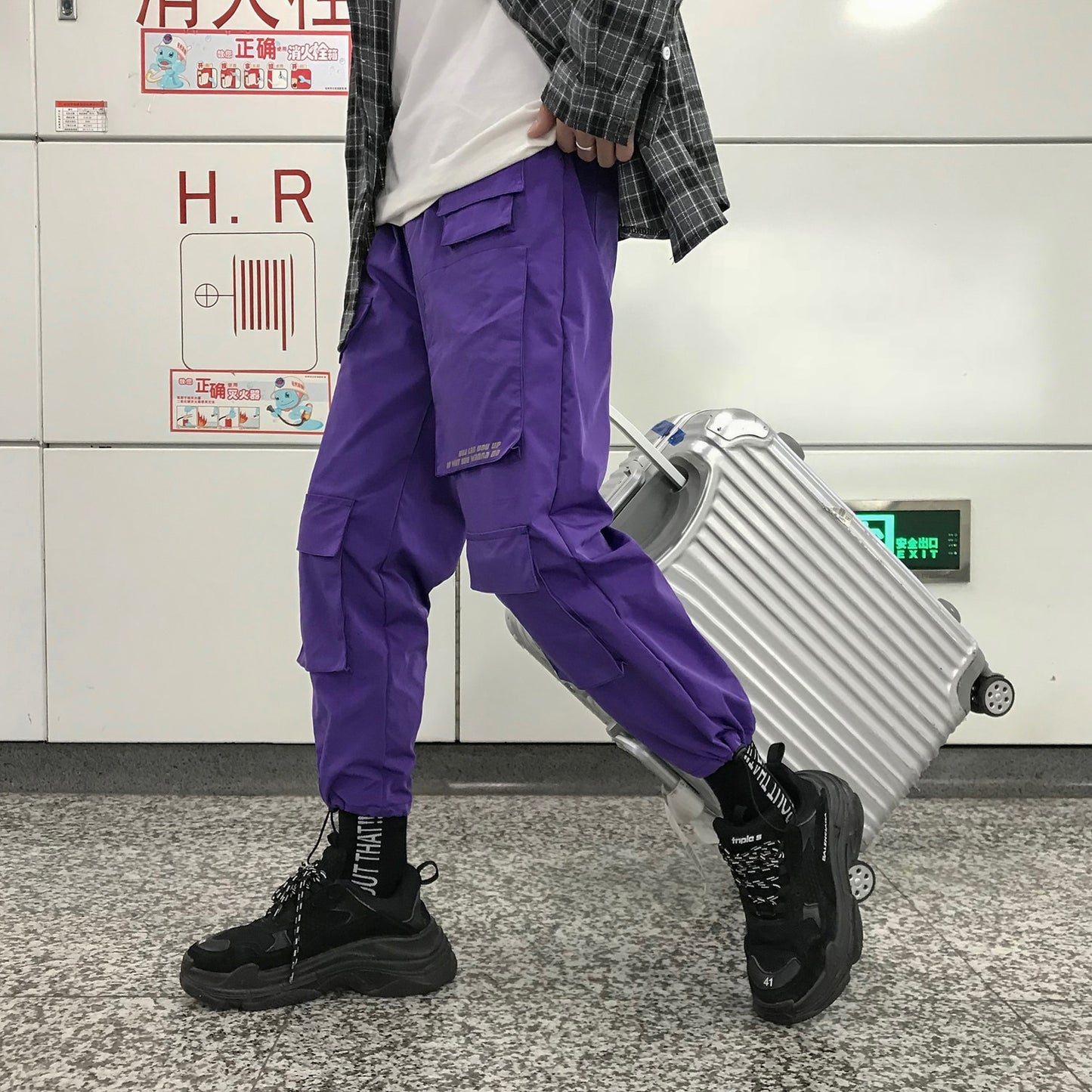 Fashion Men Streetwear Cargo Pants Mens Trousers Hip Hop Joggers Pockets Purple Men Woman Sweatpants Korean Ankle-Length Pants