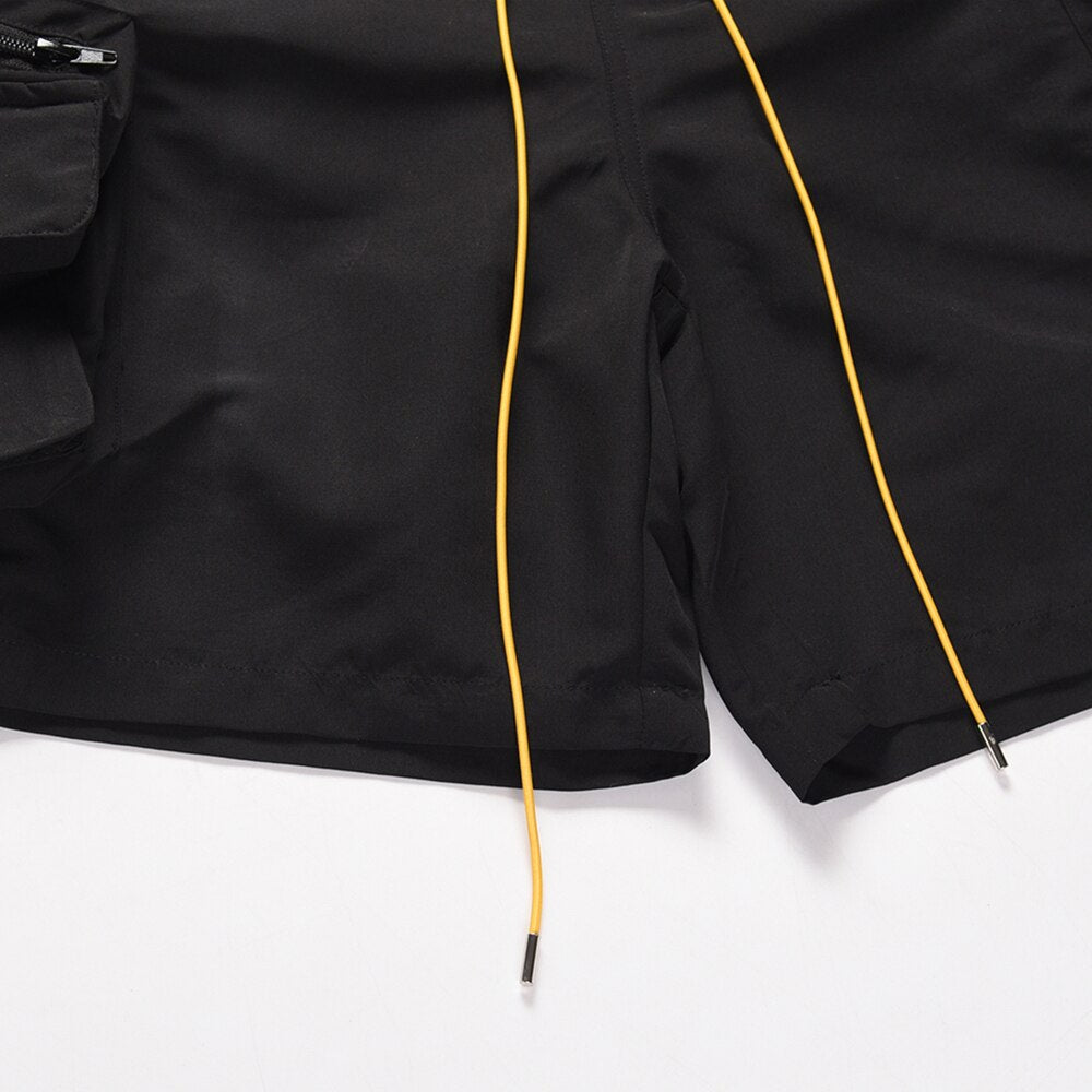 Summer Black Military Cargo Jogger Men Loose Fit Drawstring Sweat Short Streetwear Nine-Pocket Styling