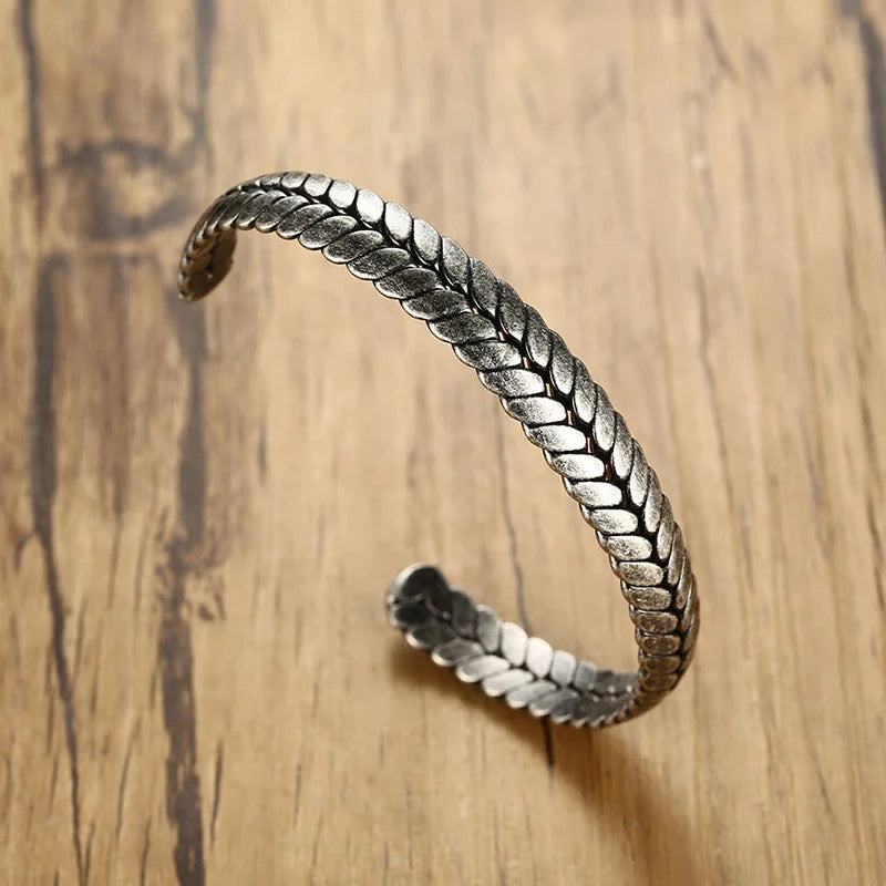 Men's Bracelet,Old Oxidized Gray Braided Cuff Bracelets,Stainless Steel Industrial Style Braslet Bangle, Vintage Jewelry