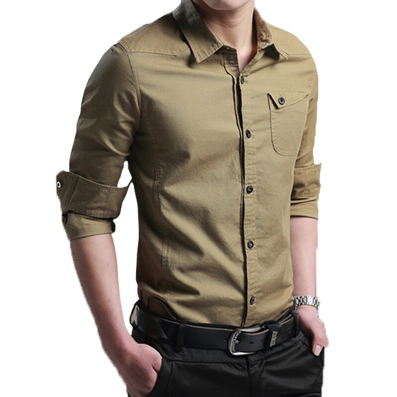 Shirts Men Long Sleeve Cotton Casual Male Blouses Streetwear Single Breasted Military Men Shirt Solid Fashion Men Clothing 2023