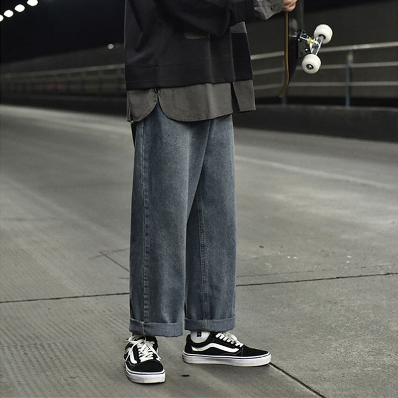 Straight skateboard jeans men's pants loose wide leg pants hip hop streetwear pantalon homme jean moda masculina korean