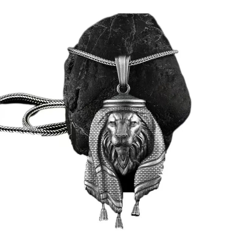 Men's Lion Necklace, Arabian Lion Head Pendant Necklace with 25.5"Chain, Hip Hop Lion Tag Necklace, Lion Jewelry Gift Men’s Gift