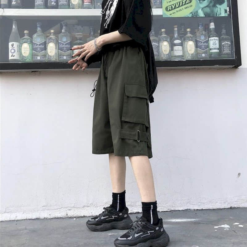 Men Women's Cargo Shorts Korean Students Loose Summer Wide Leg Casual Short Pants Retro Punk Style Streetwear Unisex Hip Hop