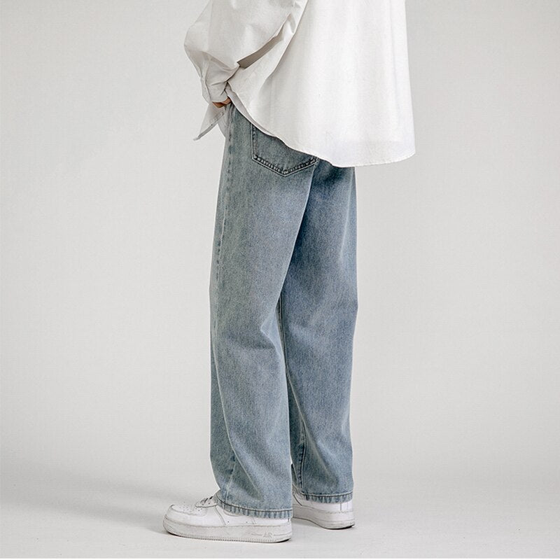 Korean Fashion Men Wide Leg Jeans spring New Streetwear Straight Baggy Denim Pants Male Brand Trousers