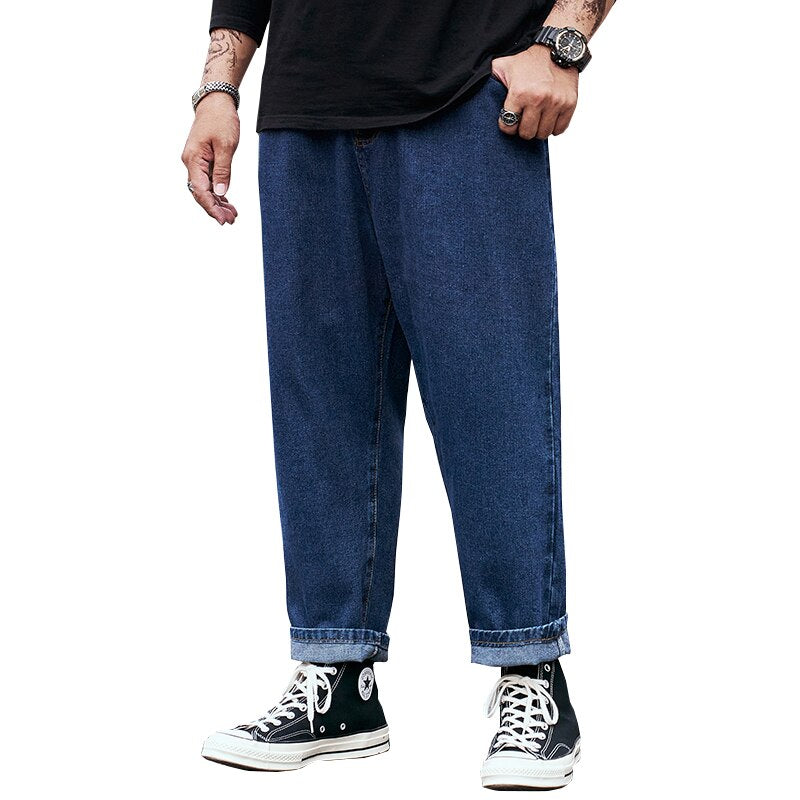 Fashion Streetwear Men Jeans Loose Fit Blue Baggy Jeans Straight Denim Pants Homme Wide Leg Jeans Brand Men Clothing 29-46 48