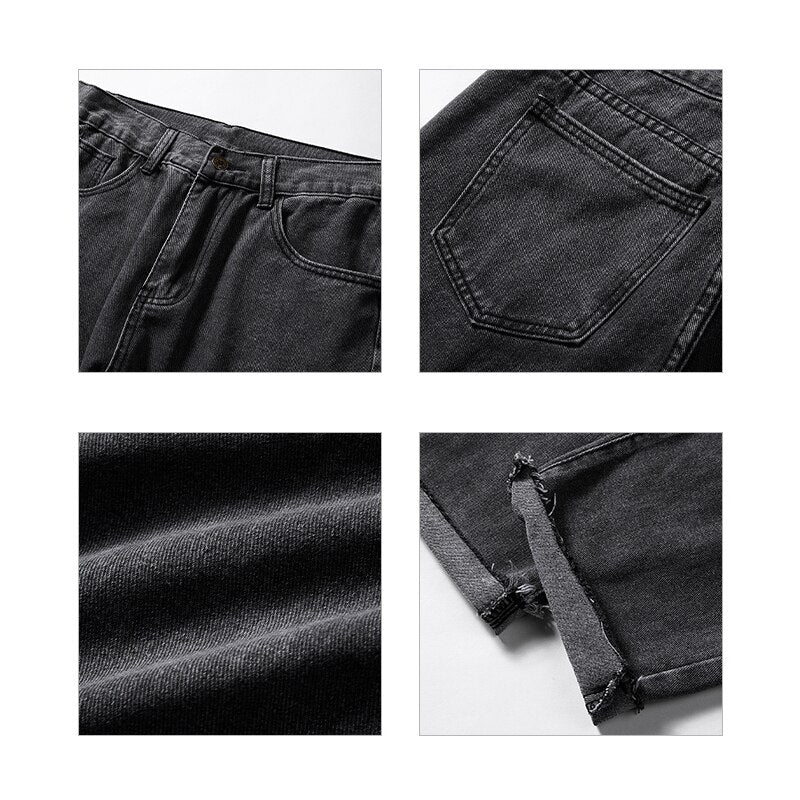 Men's Streetwear Smoky Gray Baggy Jeans Autumn New Korean Fashion Straight Denim Cropped Trousers Wide Leg Pants Male