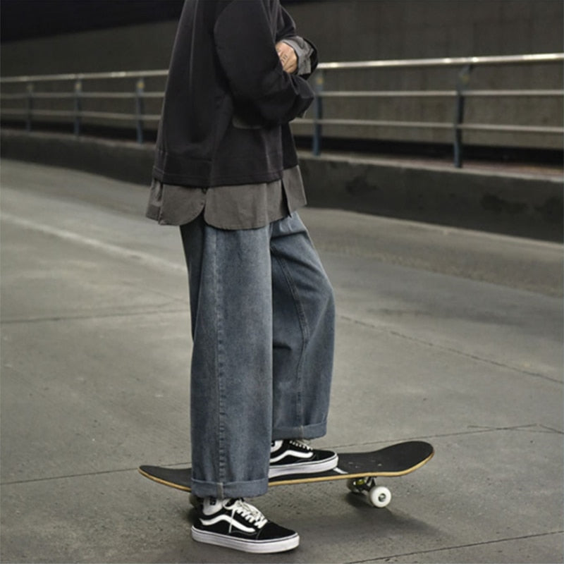 Straight skateboard jeans men's pants loose wide leg pants hip hop streetwear pantalon homme jean moda masculina korean