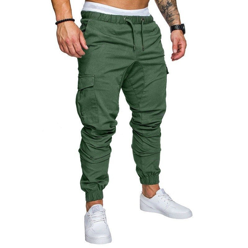 Men Cargo Jogger  Pants Autumn Hip Hop Street wear Loose Trousers Multi Pocket Solid Color Overalls GYM Sports Wear