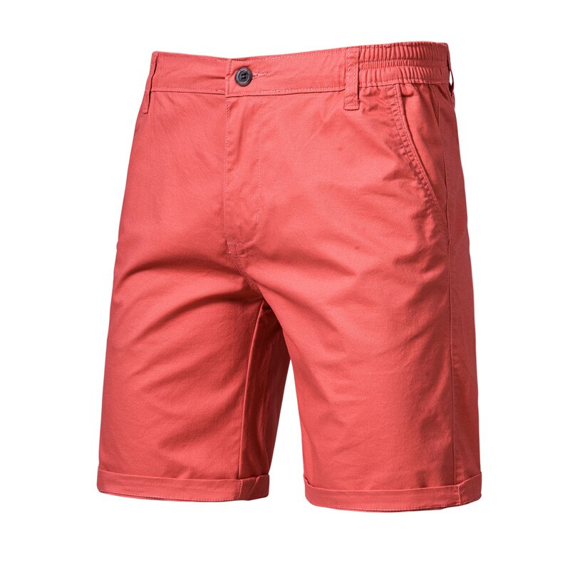 Summer Shorts Men Elastic Waist Mens Causal Shorts Solid Color Cotton Straight Knee Length Short Trousers Men Bermuda Beach Pant