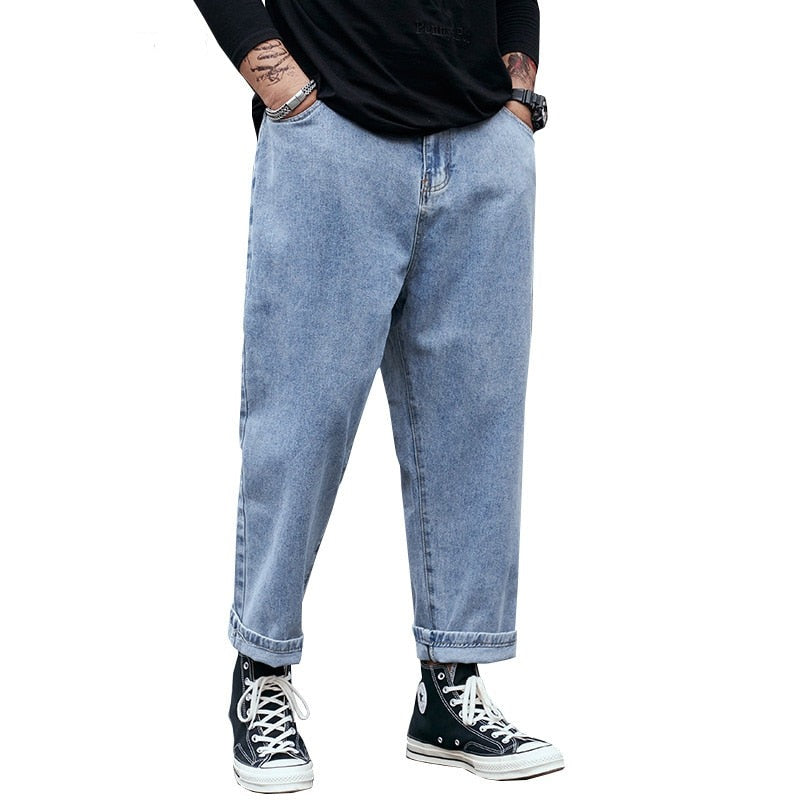 Fashion Streetwear Men Jeans Loose Fit Blue Baggy Jeans Straight Denim Pants Homme Wide Leg Jeans Brand Men Clothing 29-46 48