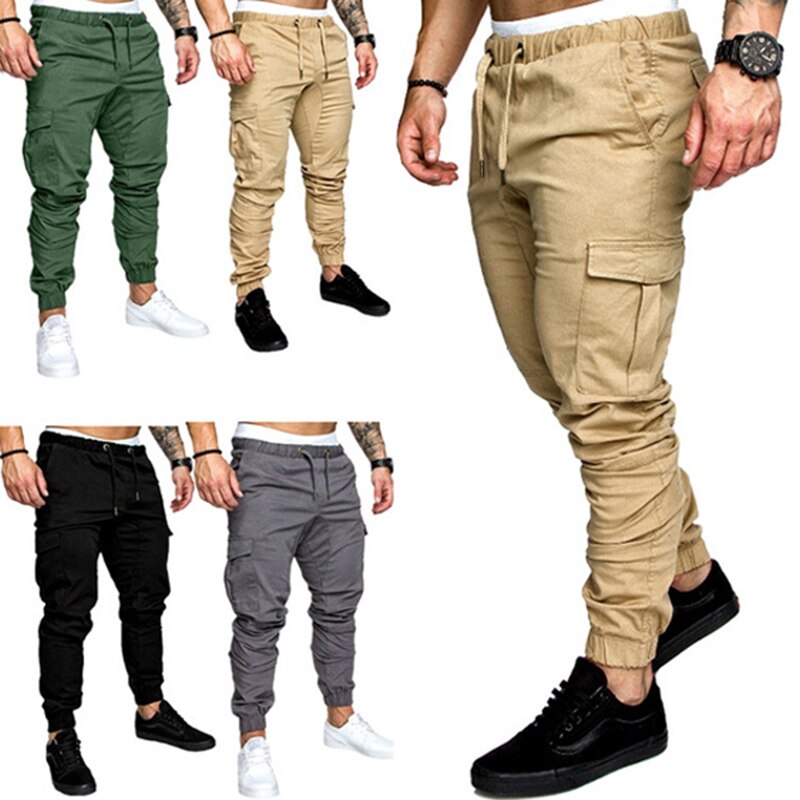 Men Cargo Jogger  Pants Autumn Hip Hop Street wear Loose Trousers Multi Pocket Solid Color Overalls GYM Sports Wear