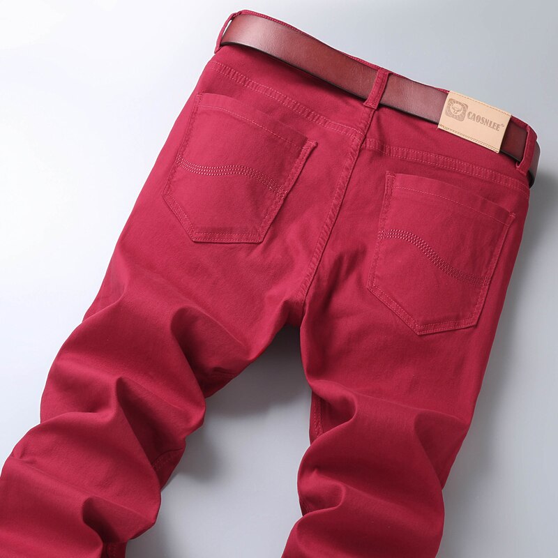 Spring and summer men's wine red jeans fashion casual boutique business casual straight denim stretch trousers men's brand pants