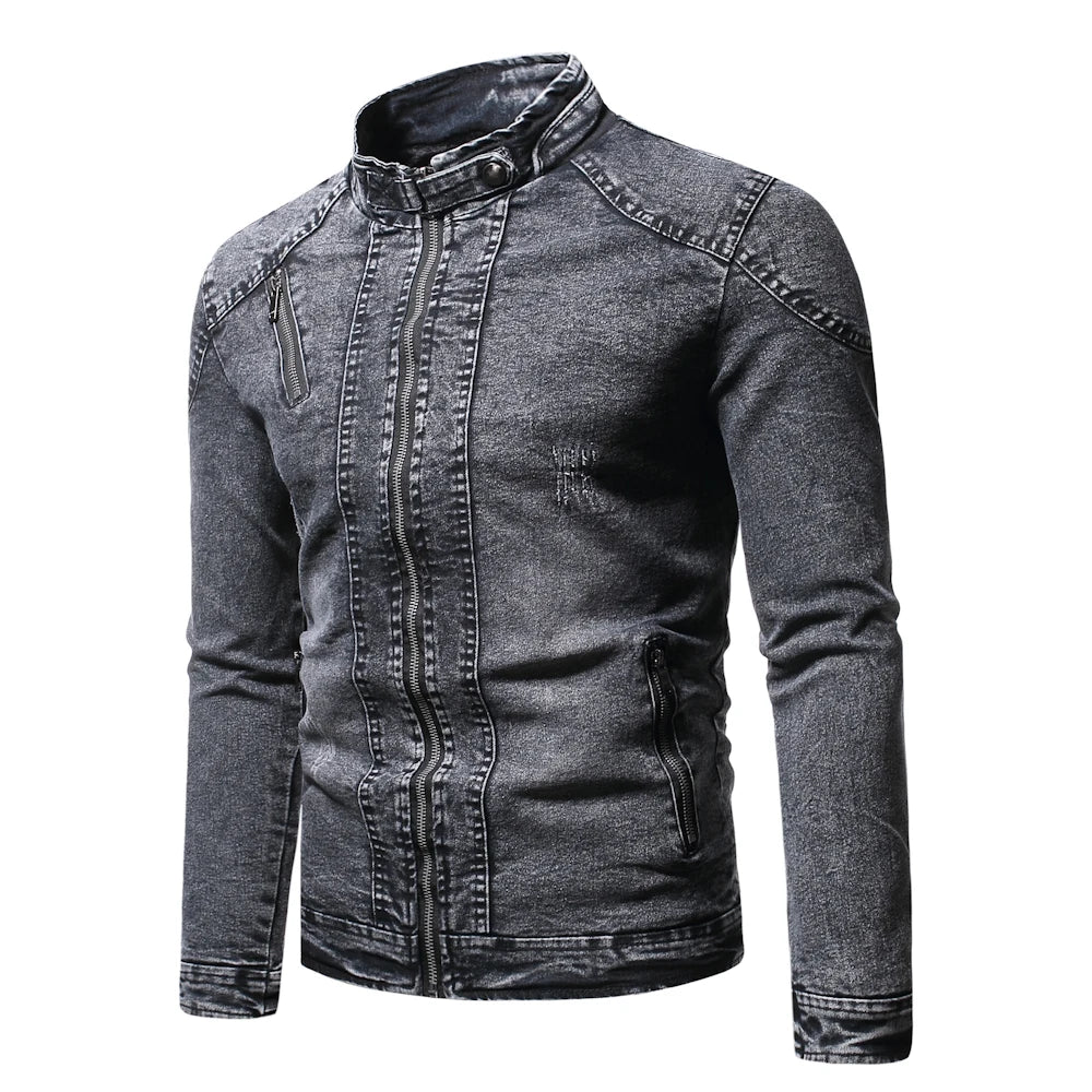 Fashion Spring Casual Jacket Mens Velvet Streetwear Denim Jacket  Stand Collar Jean Jackets Male Slim Fit Coat Outerwear