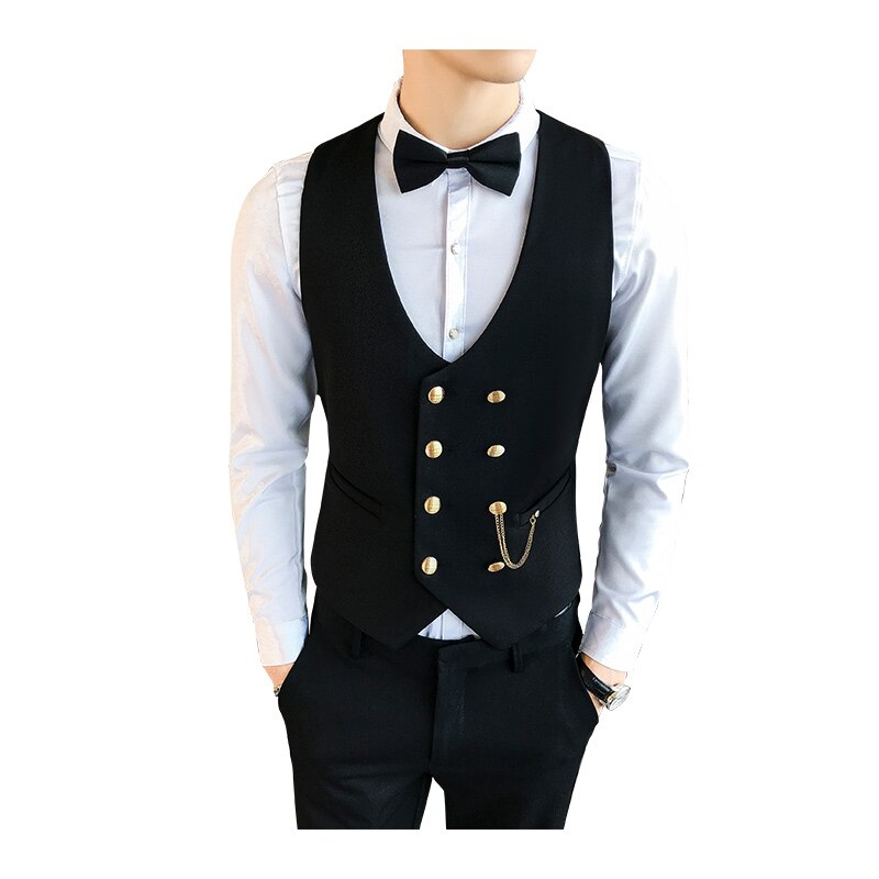 Dress vest men wedding suit vests double-breasted fashion classic wait coat for men business casual barber work vest male