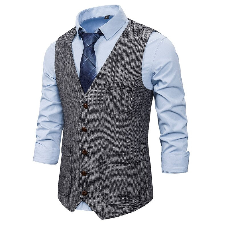 Autumn WinterMen Suit Vests Gentlemen Business Sleeveless Waistcoat Vintage Formal Blazers Vest For Wedding Party