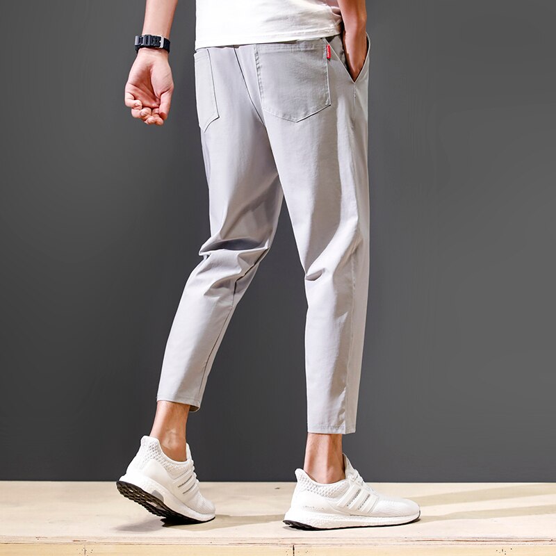 Pants Men Solid Ankle-length Simple All Match Mens Breathable Korean Style Fashion Plus Size Trousers Males Harajuku Hot Sale