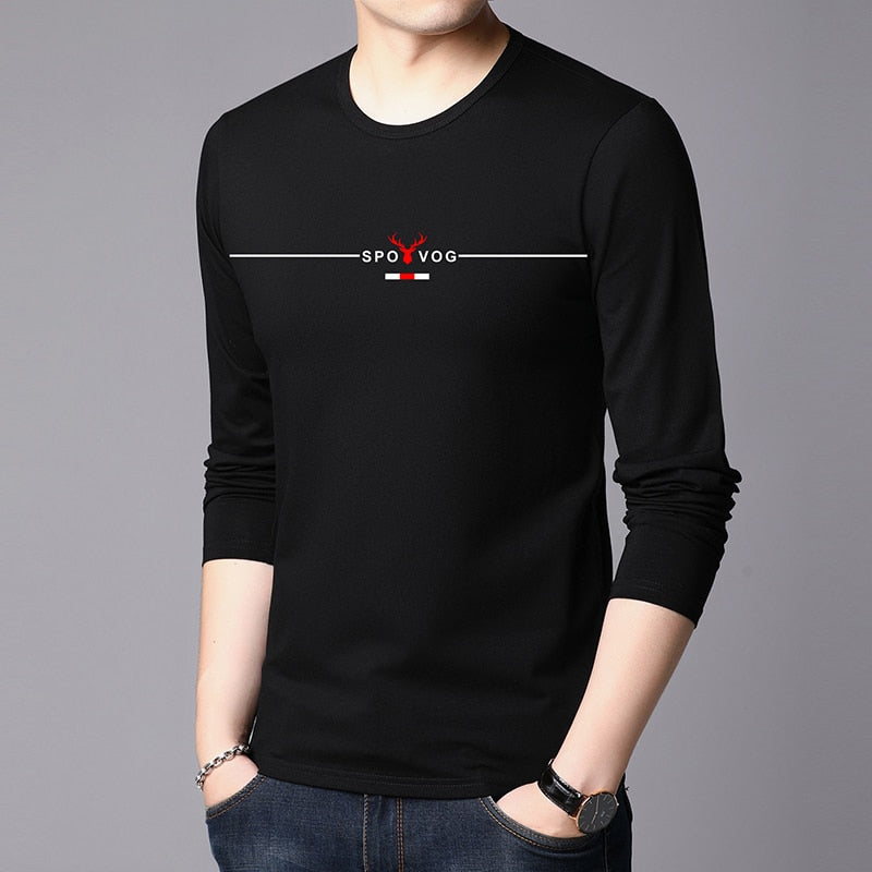 2023 New Fashion Brand Tshirt Mens High Quality Cotton Tops  Street Style Trends Long Sleeve T-Shirt Korean Men Clothing