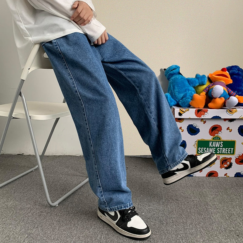 Men's Hip Hop Loose Jeans Autumn New Streetwear Straight Baggy Wide Leg Pants Male Brand Trousers Light Blue