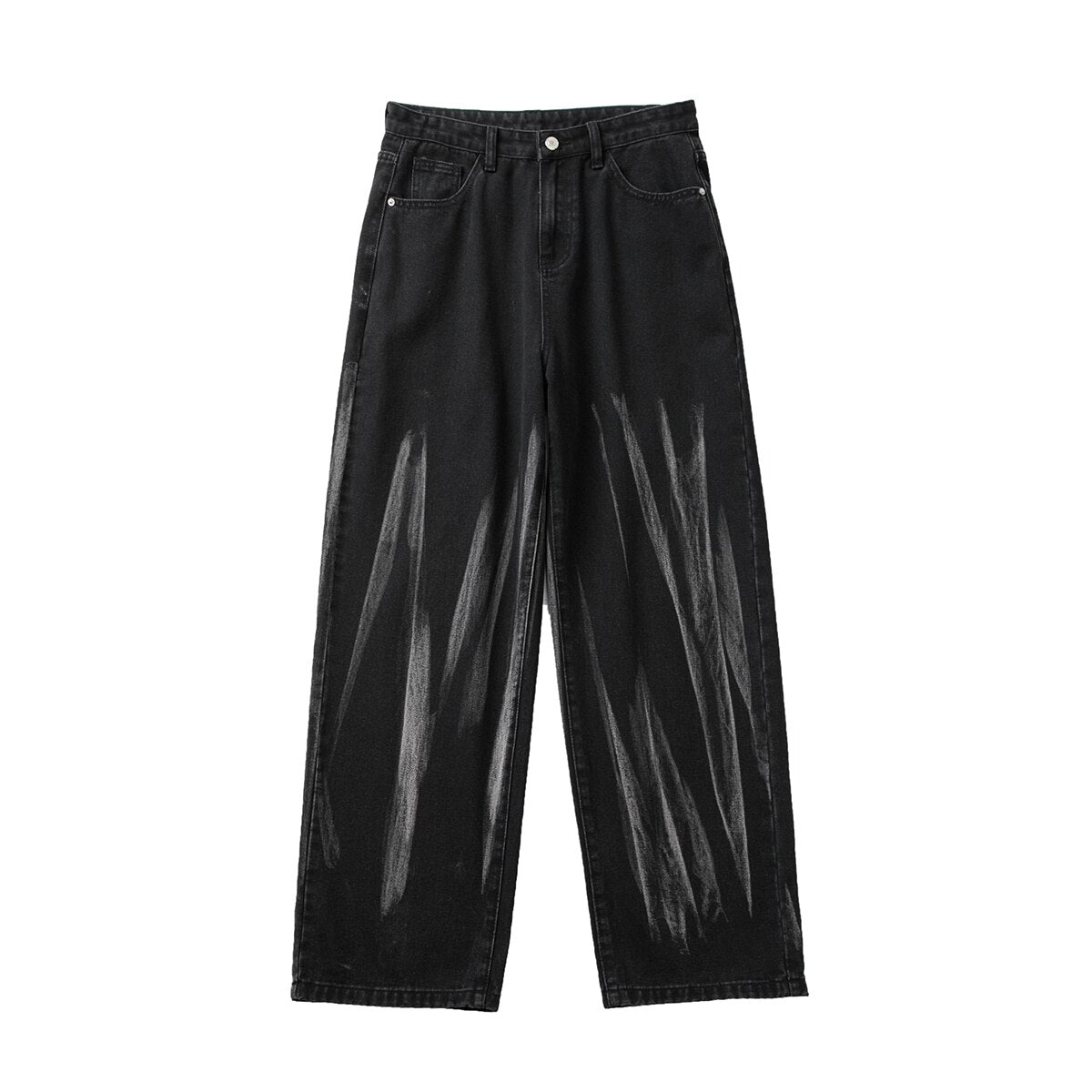 Autumn Winter New Straight Jean Pants Black/Blue Men's Tie-dye Wide-leg Jeans Trousers Unisex Streetwear Casual Pants 2XL-S