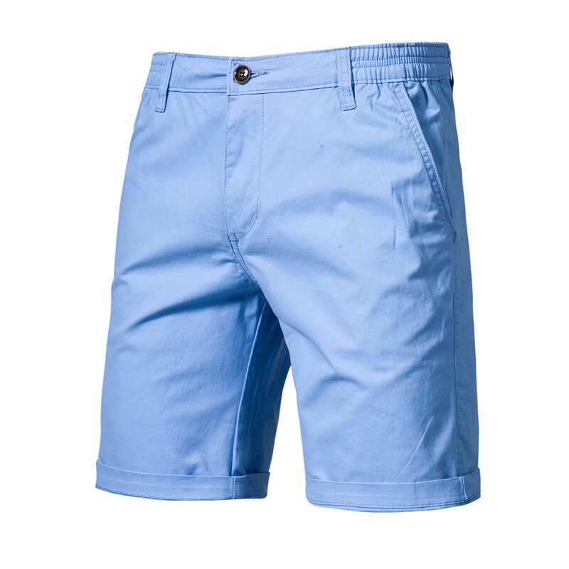 Summer Shorts Men Elastic Waist Mens Causal Shorts Solid Color Cotton Straight Knee Length Short Trousers Men Bermuda Beach Pant