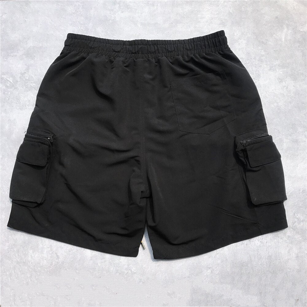 Summer Black Military Cargo Jogger Men Loose Fit Drawstring Sweat Short Streetwear Nine-Pocket Styling