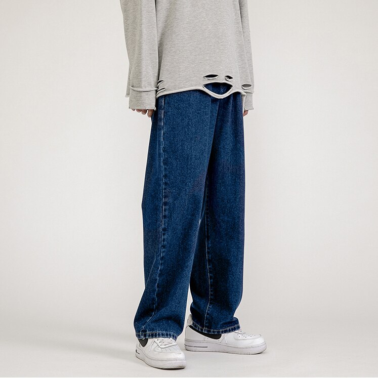 Korean Fashion Men Wide Leg Jeans spring New Streetwear Straight Baggy Denim Pants Male Brand Trousers