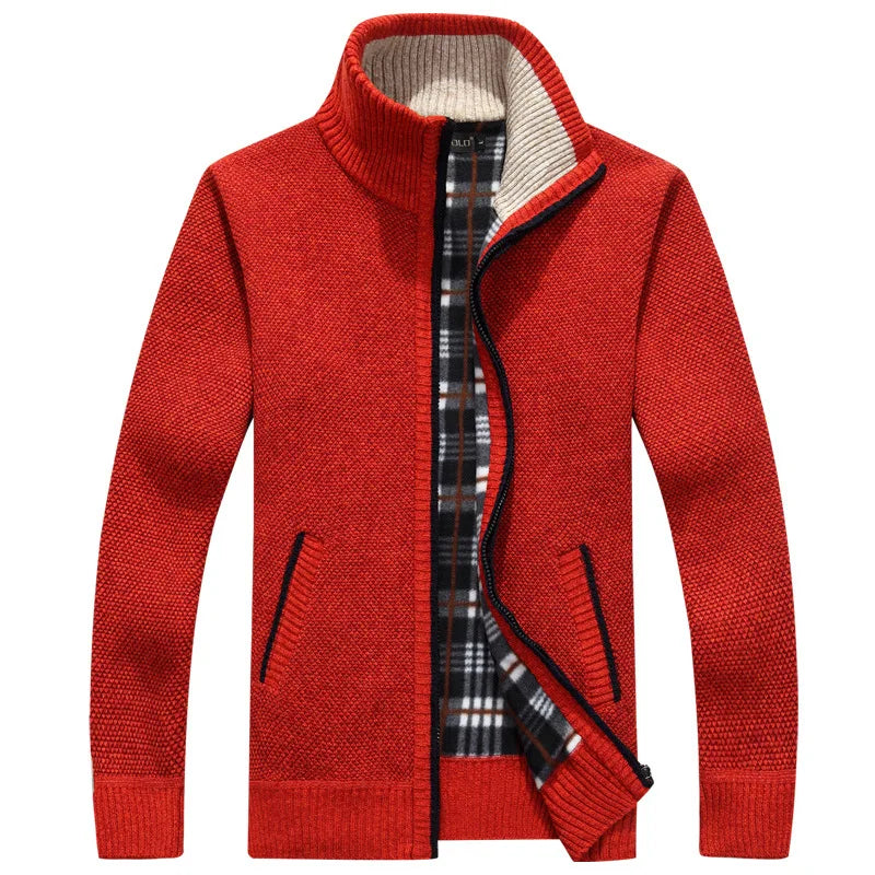 2024 Autumn Winter Men's Sweatercoat Knitted Sweater Jackets Men Zipper Stand Collar Thick Coat Warm Casual Knitwear Cardigan