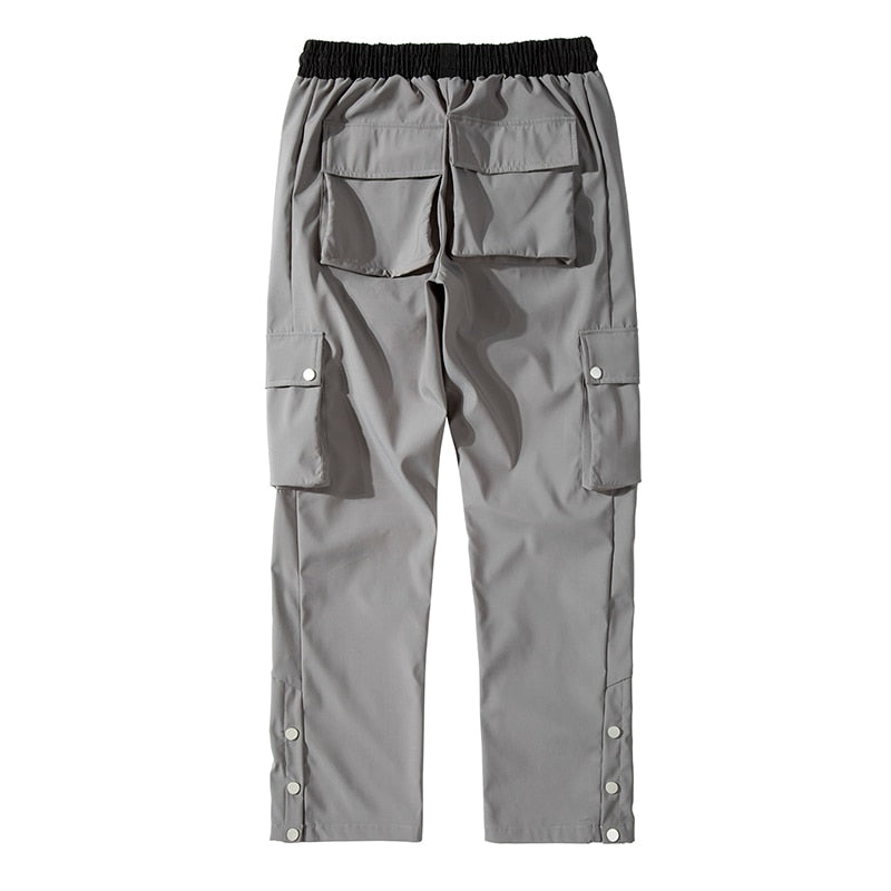 Multi-pocket Casual Trousers for Men and Women Side Breasted Drawstring Cargo Pants Harajuku Solid Loose Pants