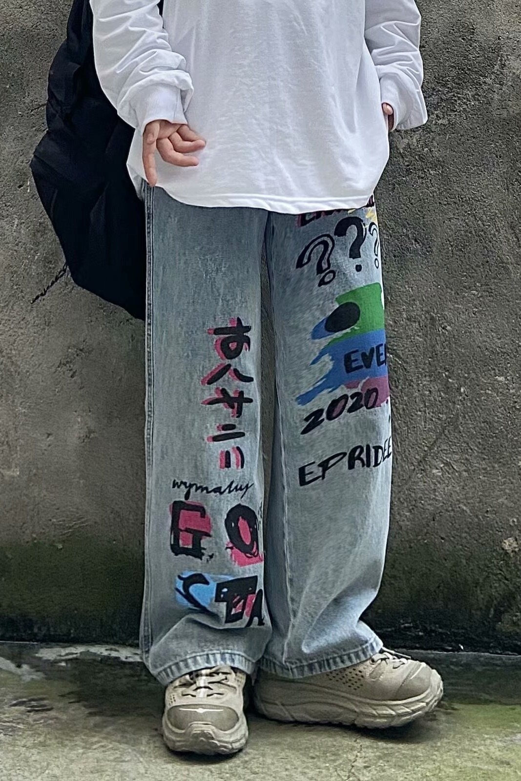 Trendy brand new hip hop graffiti street straight tube wide leg dad loose ins jeans for men and women streetwear hiphop