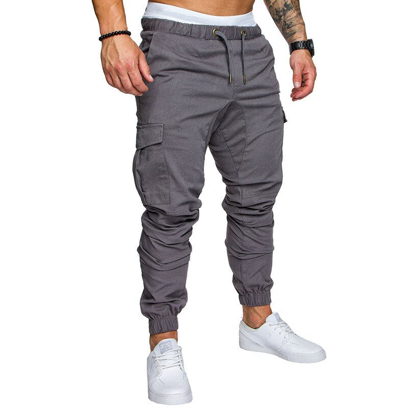 Men Cargo Jogger  Pants Autumn Hip Hop Street wear Loose Trousers Multi Pocket Solid Color Overalls GYM Sports Wear