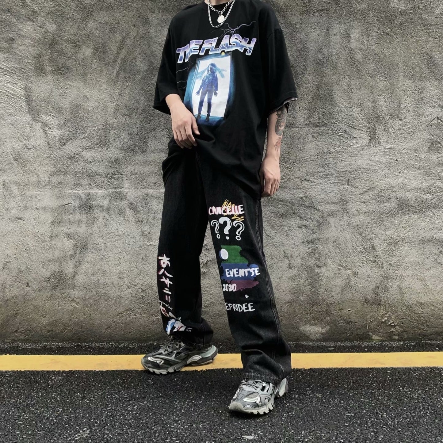 Trendy brand new hip hop graffiti street straight tube wide leg dad loose ins jeans for men and women streetwear hiphop