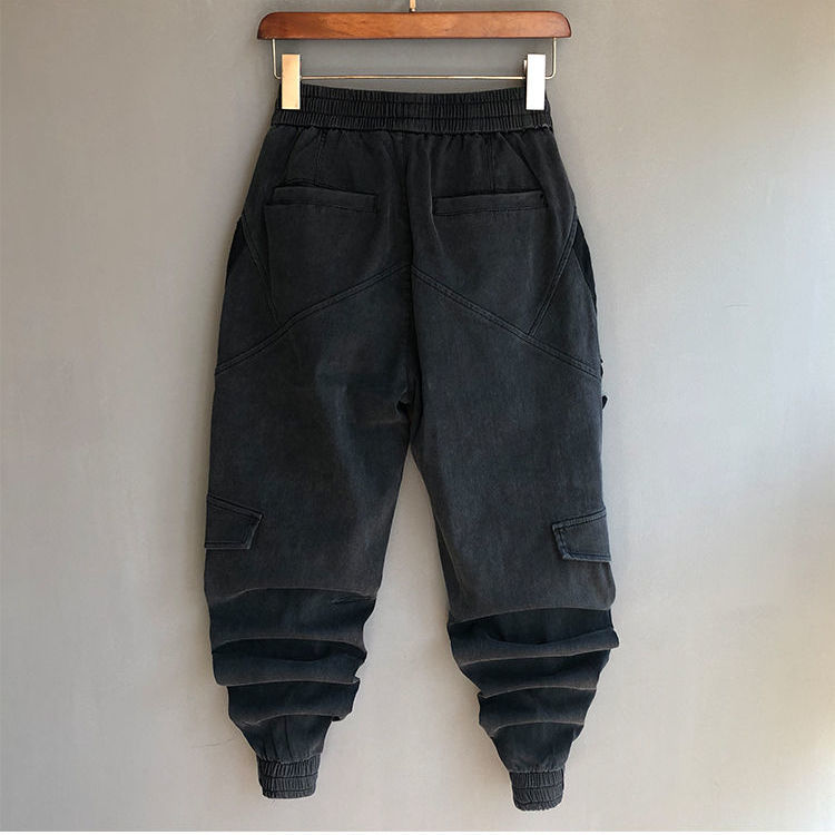 Fashion Men`s Harem Joggers Cargo Ankle Cuffed Elastic Waist Korean Design Drawstring Street Hip Hop Pants For Man