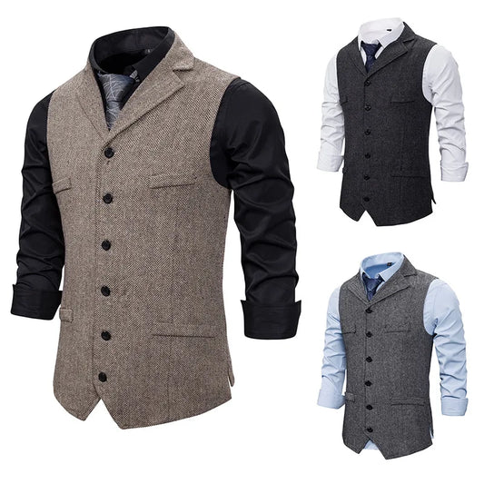 Autumn Business Vest Men's Clothing Male Lapel Casual Men Suit Vest With Pockets Vest Outerwear Chaleco Hombre